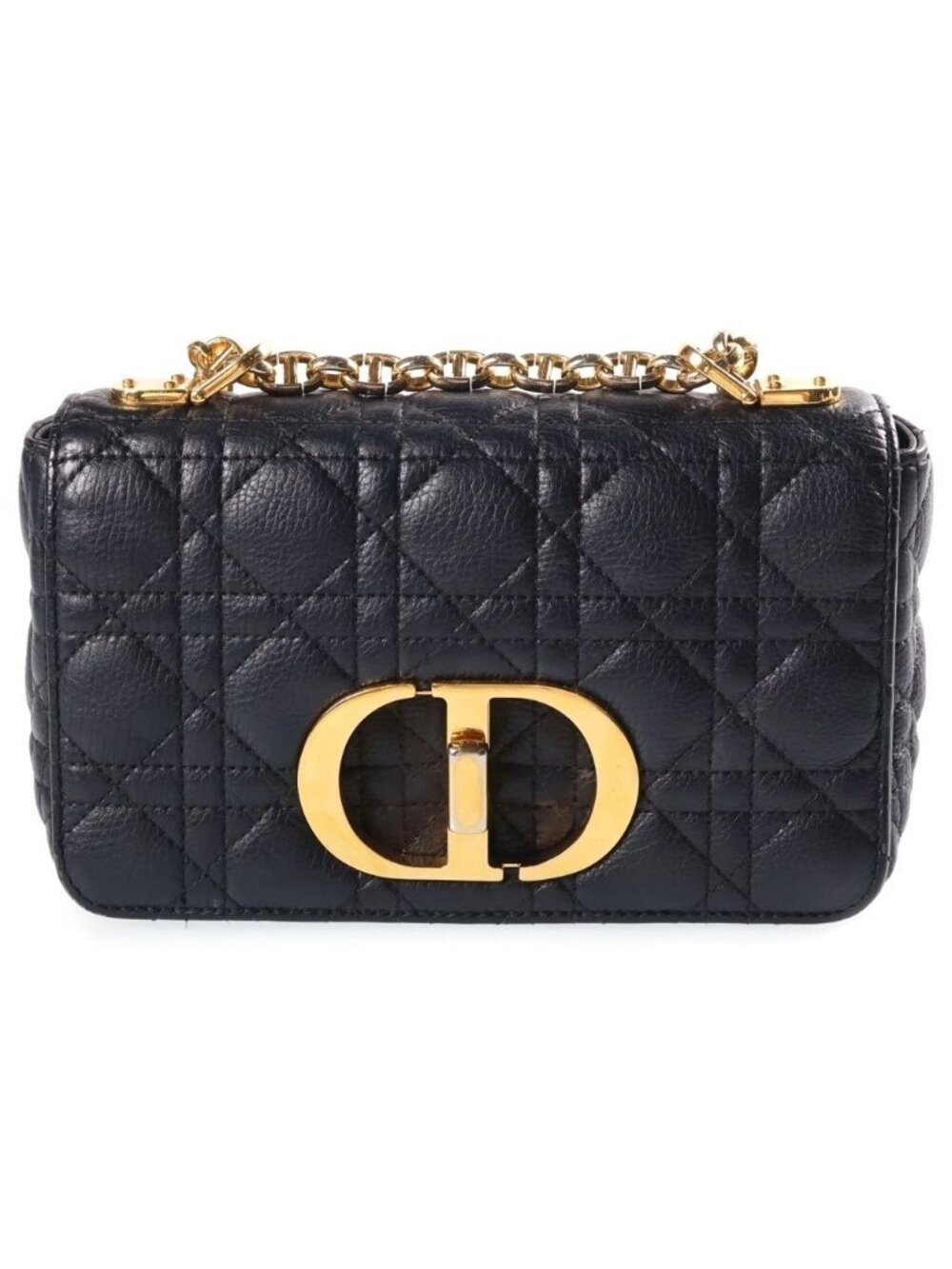 Dior Caro Small Cannage Chain Shoulder Bag Leather Gold Black